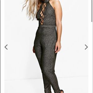 Black & gold muted tones jumpsuit-plus